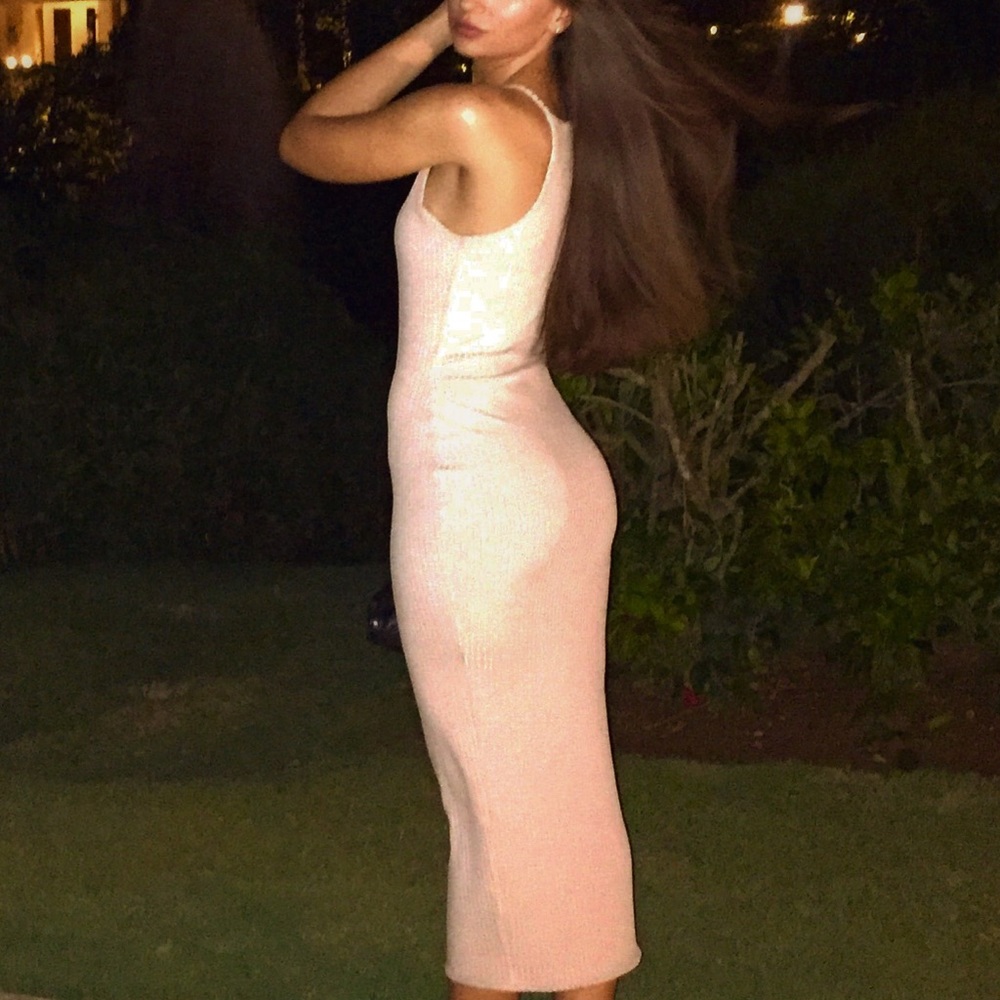 Missguided nude ribbed maxi dress